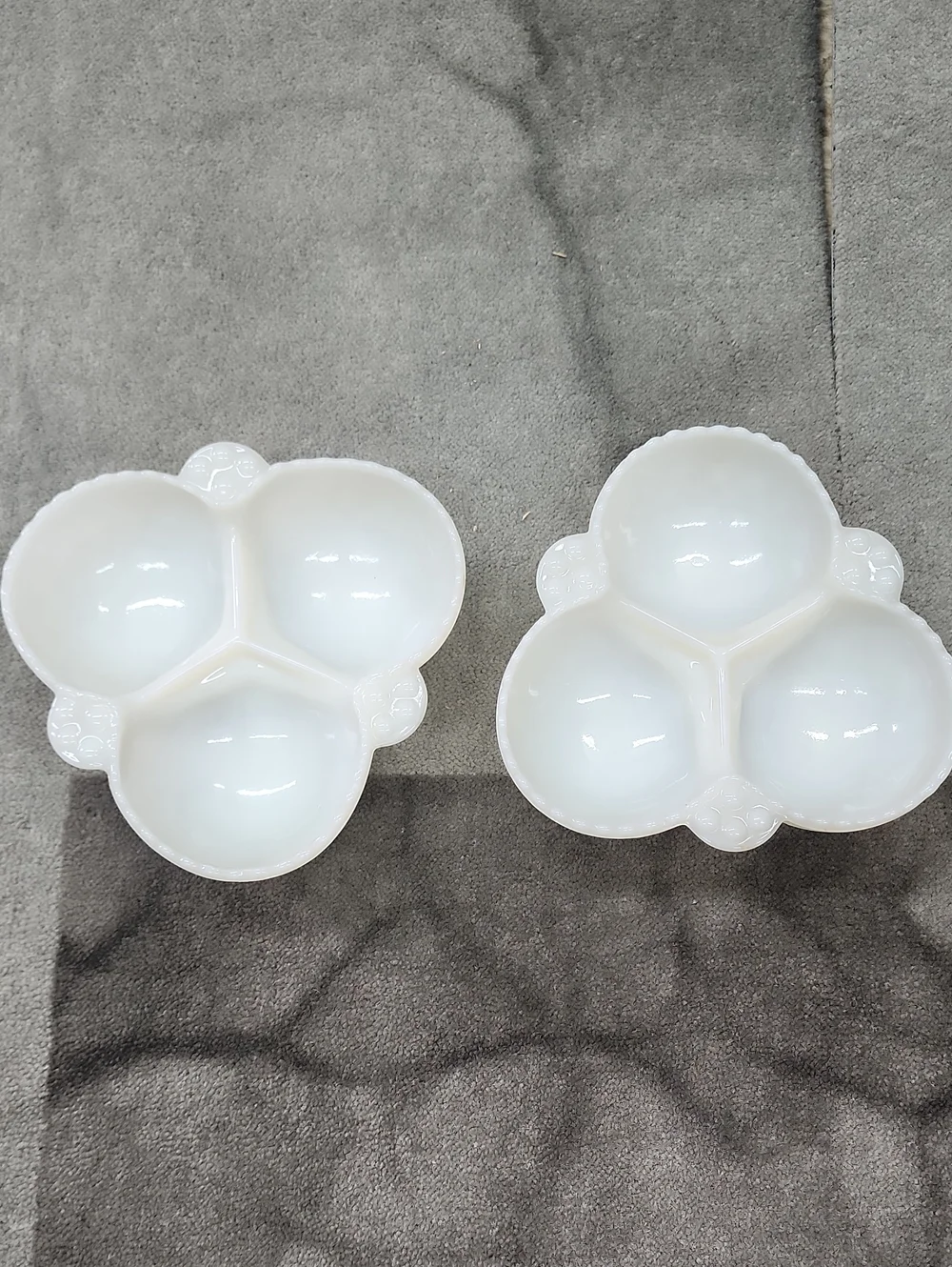 Vtg Milk Glass Hobnail 3-section divided relish or candy dishes